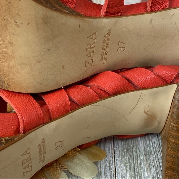 Zara Coral Leather Sandals Size 37 - Picture 9 of 12
